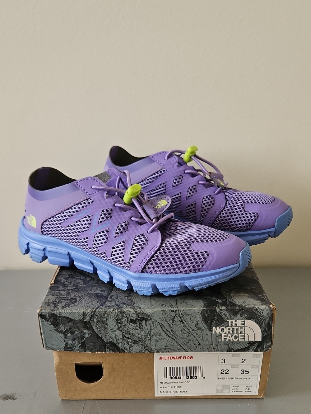The North Face Kids Purple Mesh Trail Sneakers with Blue Soles-US Youth 3
